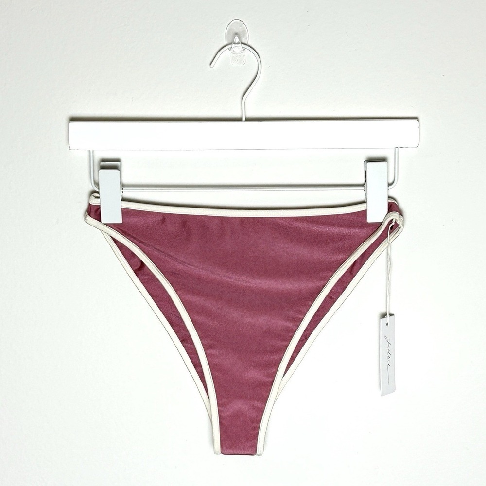 Juillet Pink Shimmer High Cut 90s Fit Bikini Bottom Contrast Trim Small NWT